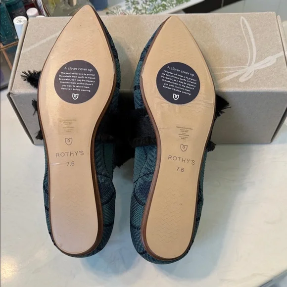 NEW Rothy's Black and Green Mary Jane Point Pine Plaid Flats - Picture 8 of 8